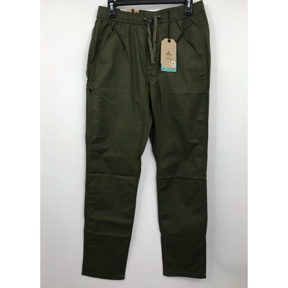 Prana Mens Double Peak Elastic Waist Pant Cargo Green Size Small  NEW - Picture 1 of 7